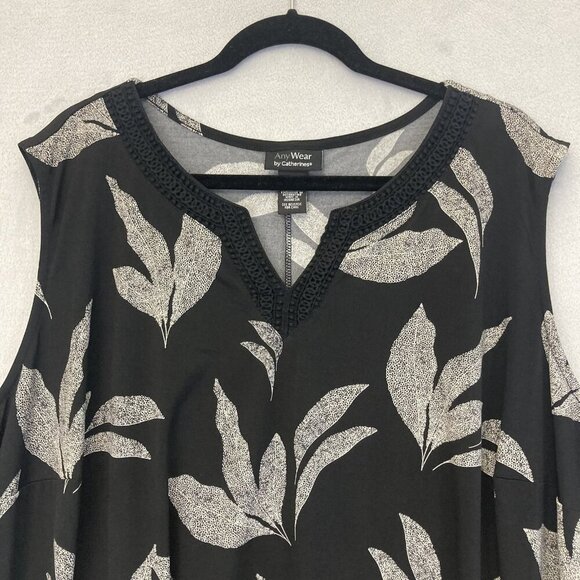 Catherines AnyWear Slinky Tank Top Womens 4X 30/32W Leaf Print Sleeveless Black - Picture 5 of 9